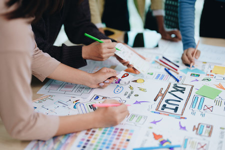 Team of Creative Web, Graphic Designer planning for mobile phone, drawing website ux ui app for...