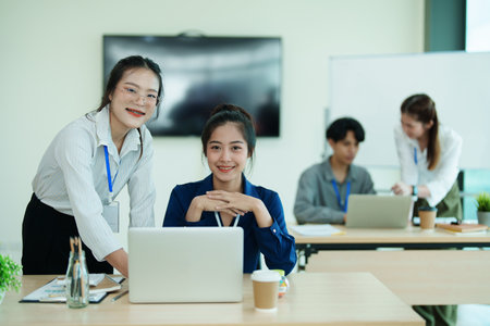 startup business, business advisor leadership for planning finance investment teamwork paperwork audit and discussing marketing, profit, budget of company in meeting roomの写真素材