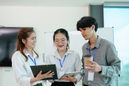 business group people meeting and discuss, plan financial budgets for investments, planning new marketing strategies to fight with competitors.の写真素材