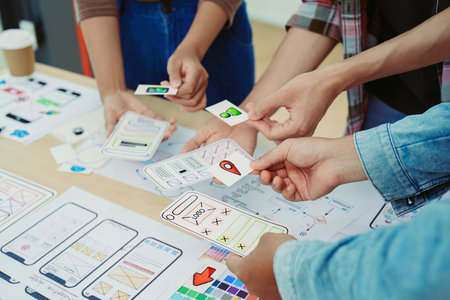 Team of Creative Web, Graphic Designer planning for mobile phone, drawing website ux ui app for...