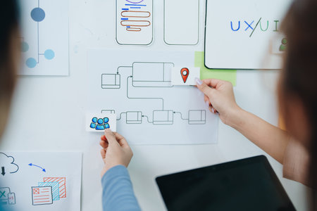 Team of Creative Web, Graphic Designer planning for mobile phone, drawing website ux ui app for...
