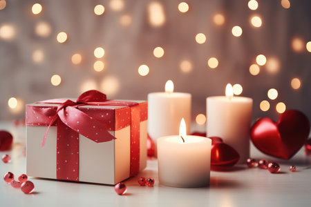 gifts and candles envelope with paper craft hearts  anniversary background with copy space of Valentine Day,  generative aiの素材