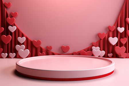 empty podium with pink and red background for valentines day product, generative aiの素材