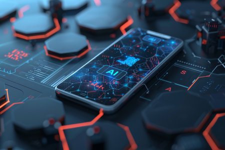 smartphone with in intelligence Ai, Chat with AI Artificial Intelligence, futuristic technology.の素材
