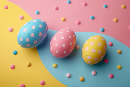 Easter eggs festival, pastel background colors charming, adorable, shiny,3D illustration conceptsの素材