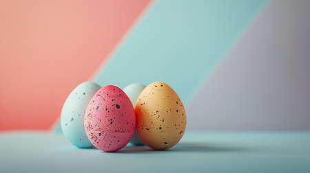 Easter eggs on blank background with pastel colours, leaving ample space for text.の素材