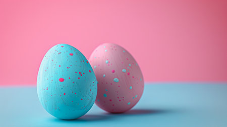 Easter eggs on blank background with pastel colours, leaving ample space for text.の素材