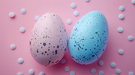 Easter eggs on blank background with pastel colours, leaving ample space for text.の素材