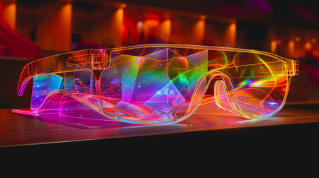 Architect with VR glasses creating 3D holographic building model.の素材