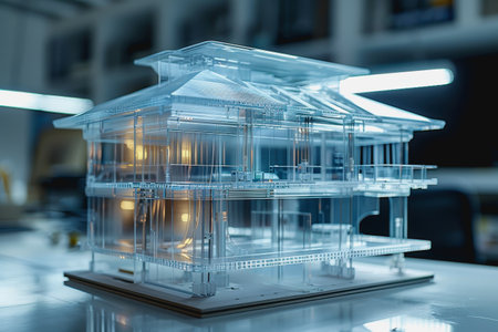 transparent house model architectures crafted using cutting edge 3D printer techniques for enhanced visualization.の素材