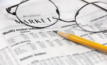 Business Market report in the newspaper.の写真素材