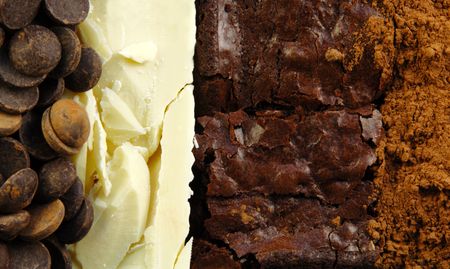 Different types of chocolate in rows great for use as a background.