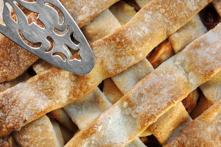 Home made apple pie with lattice top crust.の写真素材