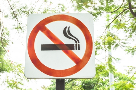 no smoking label sign symbol in natural parkの写真素材