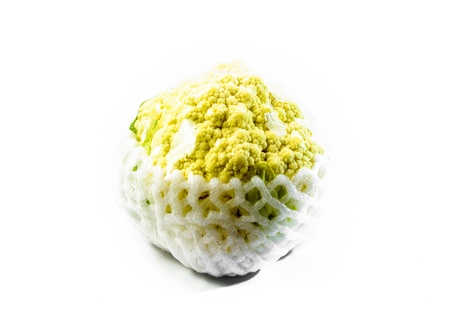 cauliflower with plastic isolated on white backgroundsの写真素材