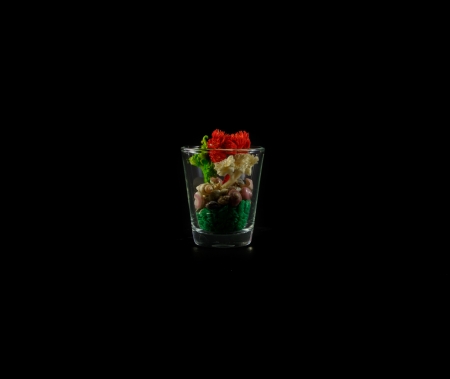 little colour plant and small stone deco in glass isolated on black backgroundの写真素材