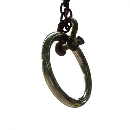 old grunge circle steel and old chain isolated on white background