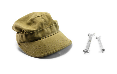 single fabric cap and metal wrench accessory for general mechanic isolated on white backgroundの写真素材