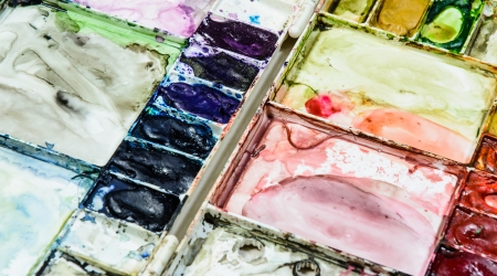 close up old grunge paint tray color pattern detailの写真素材