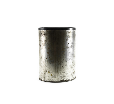 single old small canister metal isolated on white background