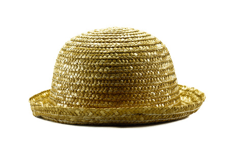 single old straw hat with isolated white backgroundの写真素材