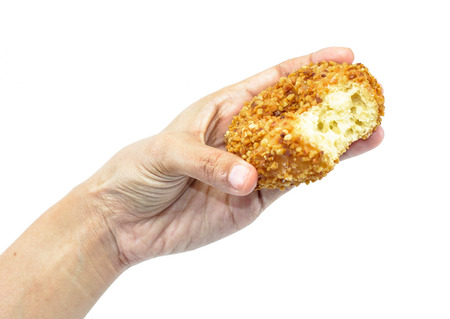 girl hand hold donuts food isolated on white background