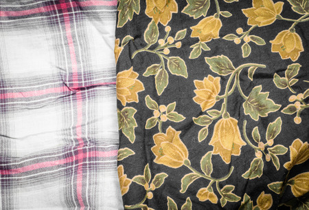 detail Square plaid pattern fabric and flower texture for background