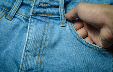 asia young Man hand in pocket of jeans patternの写真素材