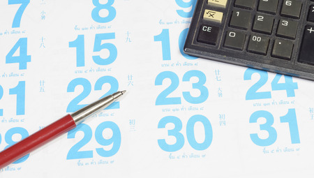 calendar for note, work with pen and calculatorの写真素材