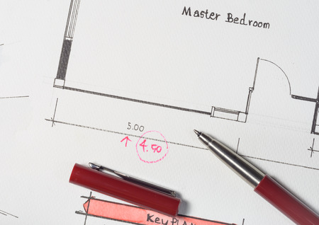 Interior works sketch paper about plan home page with pen