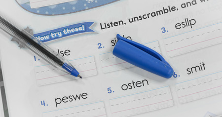 close up pen on study book  for educationの写真素材