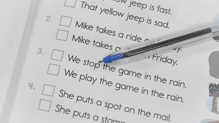 close up pen on study book  for educationの写真素材