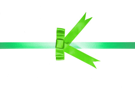 Green color ribbon isolated on white backgroundの写真素材