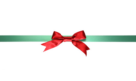 red and Green ribbon isolated on white backgroundの写真素材