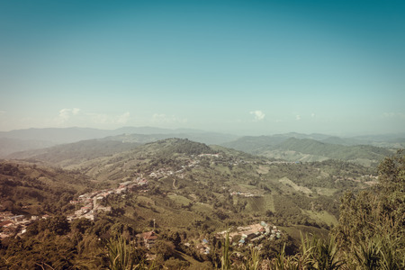 mountain hill nature field and village tea farm with retro filterの写真素材