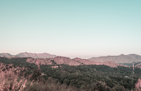 mountain nature and cloud sky sun light with retro filterの写真素材
