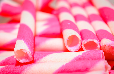 wafer rolls filled with strawberry stick patternの写真素材