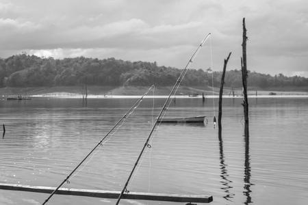 fishing rod ,spinner for fishing (fishing bob) on river natural