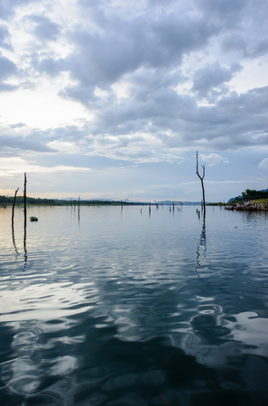 river water natural and forest hill thailand on sunsetの写真素材
