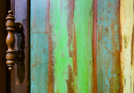 wood old style wall pattern and wood door handleの写真素材