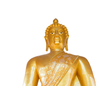 Buddha statues , Face of gold buddha at public temple Thailand isolate on white background.の写真素材