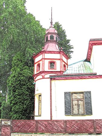 Illustrated old romantic house , beautiful folk architectureの写真素材