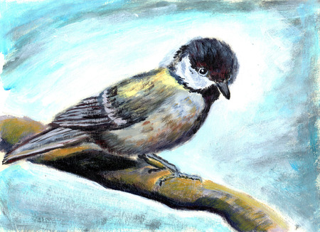 oil painting bird on paperの写真素材