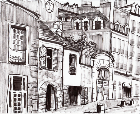 hand draw paris building on paperの写真素材