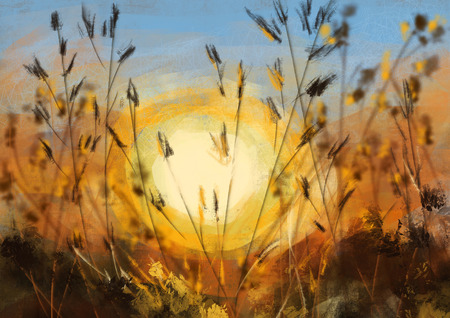 hand draw sunset,cg paintの写真素材