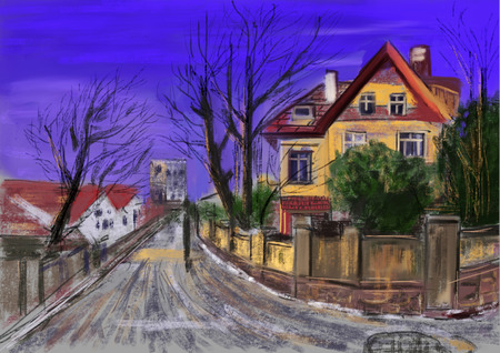 hand draw house sunset Computer Graphicsの写真素材