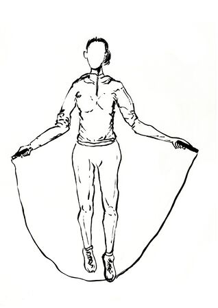 rope skipping sports lifestyle hand drawn illustration,art design,wall inspirationの写真素材