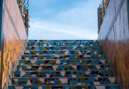 A variety of color tile on Sky backgroundの写真素材