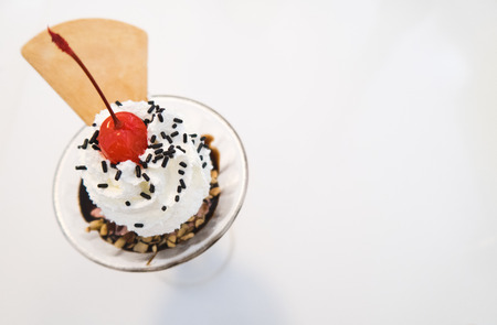 Close up Ice Cream Chocolate Sundaeの写真素材