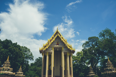 The Roof Wat Thai,Green Tree on sky Backgroundの写真素材